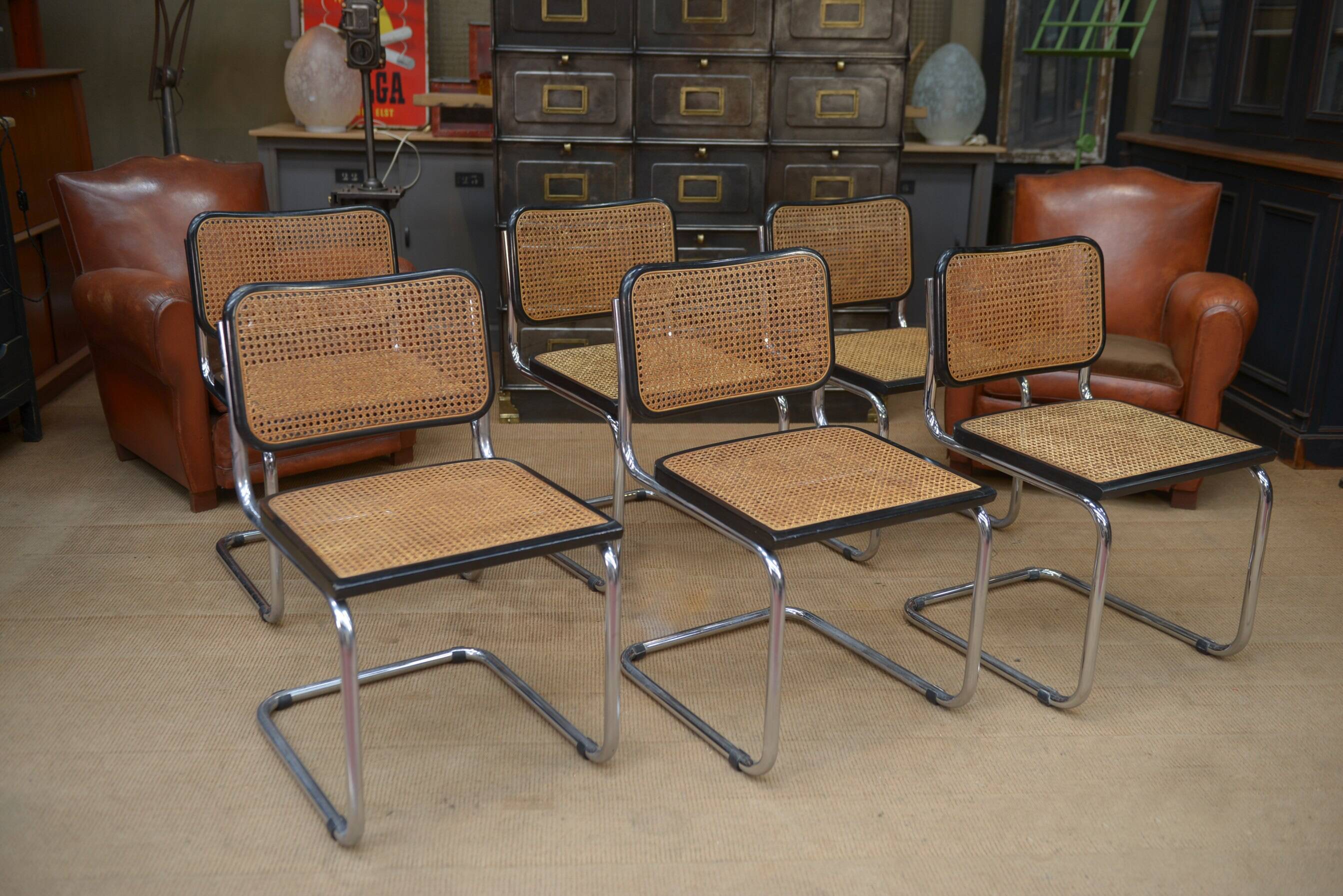 Set of 6 model b32 cesca marcel breuer chairs, italy 1970s
