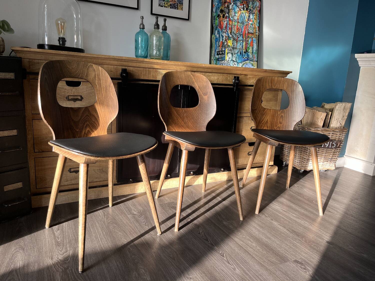 Série de 3 chaises bistrot Baumann
