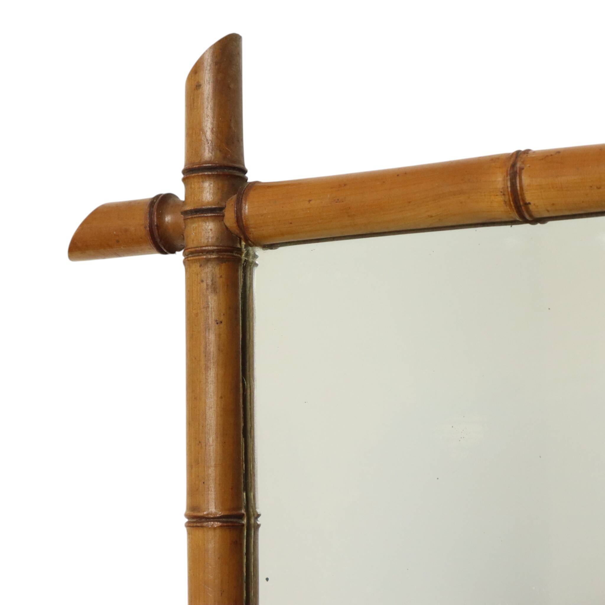 French Wooden Mirror, Faux Bamboo Chinoiserie, 57x47cm