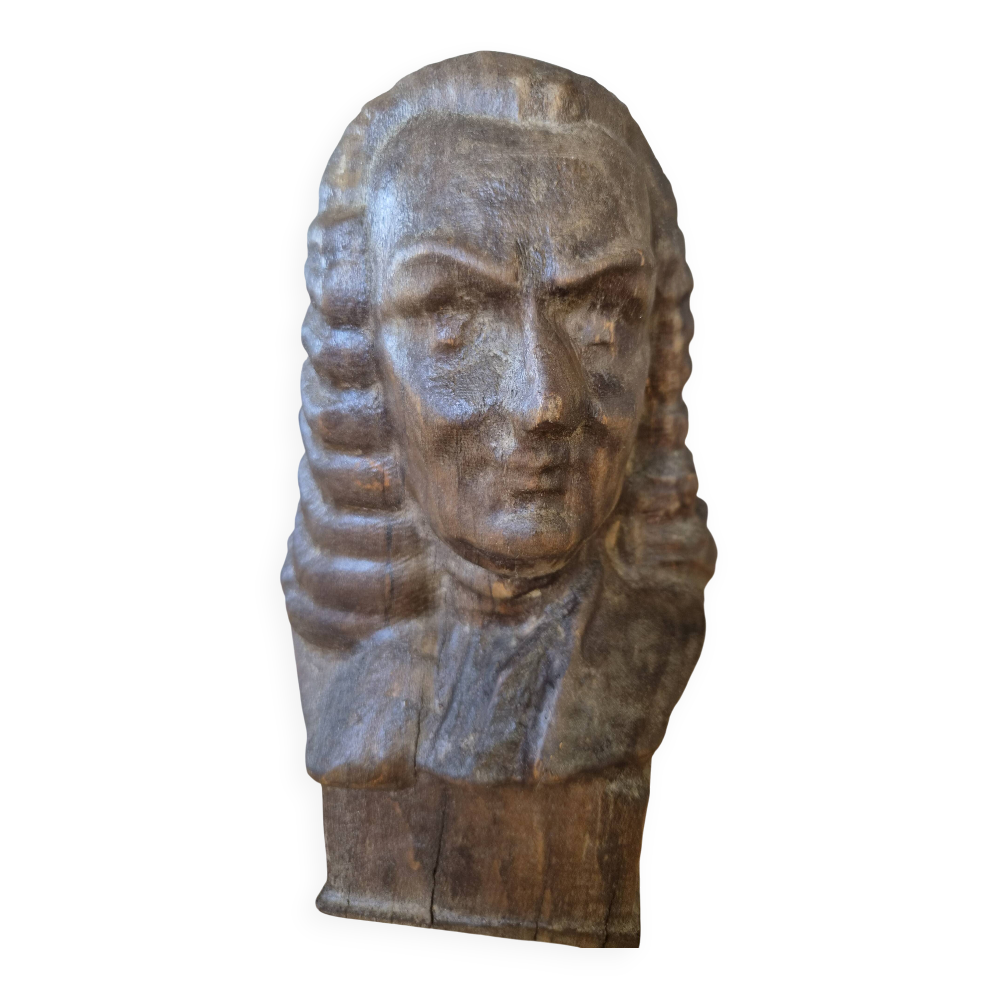 Buste de J.S Bach sculpté en bois - statuette vintage