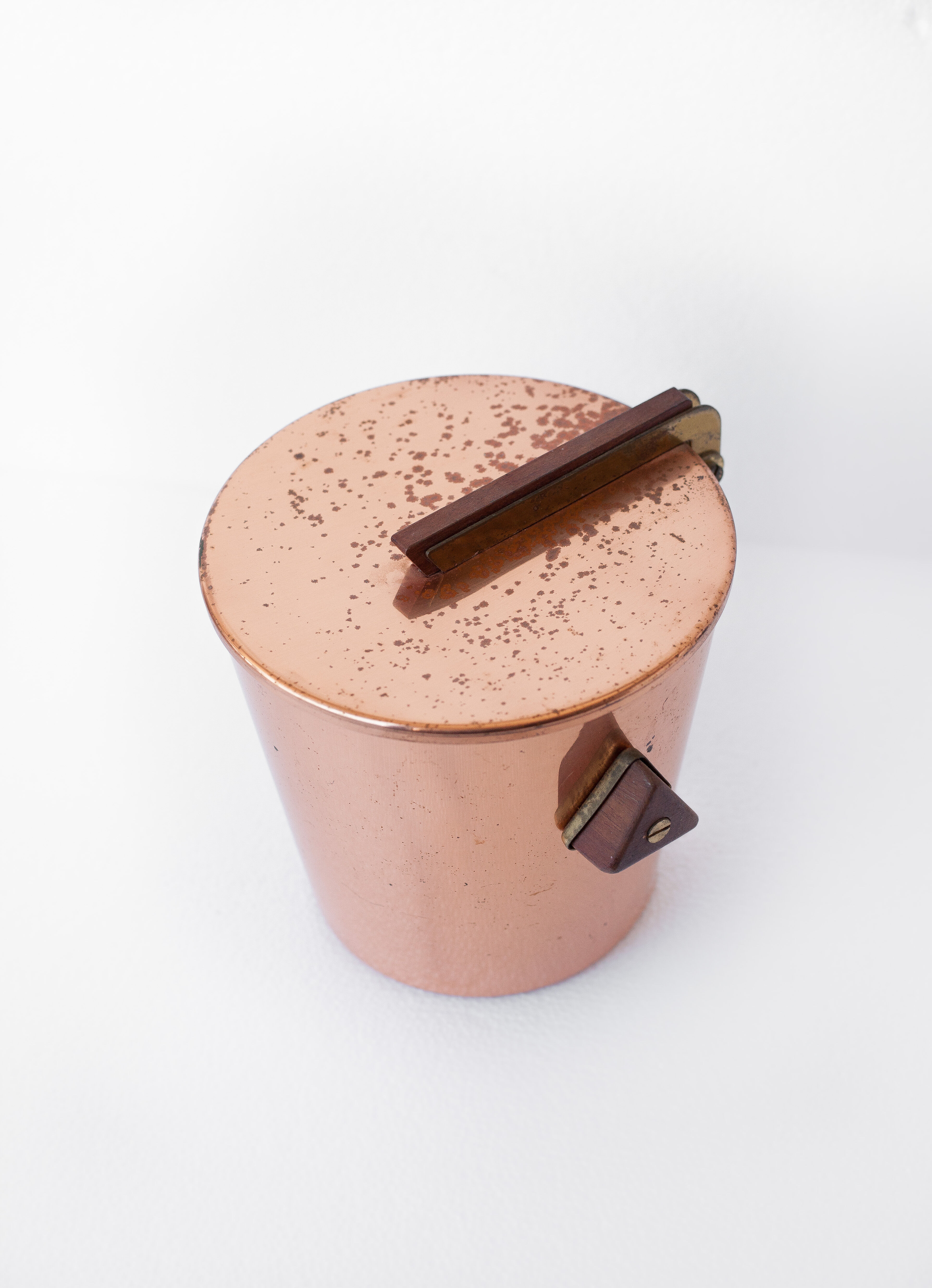 vintage ice bucket, copper ice bucket, wood handles, cooler, cooler