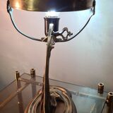 Lampe de table 1900 laiton cuivre ancienne a cabochon en verre  35x24