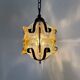 Brutalist glass and iron hanging lamp, 1970s