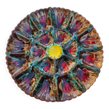 Handmade painted and glazed Barbotina ceramic oyster dish from Vallauris France ann
