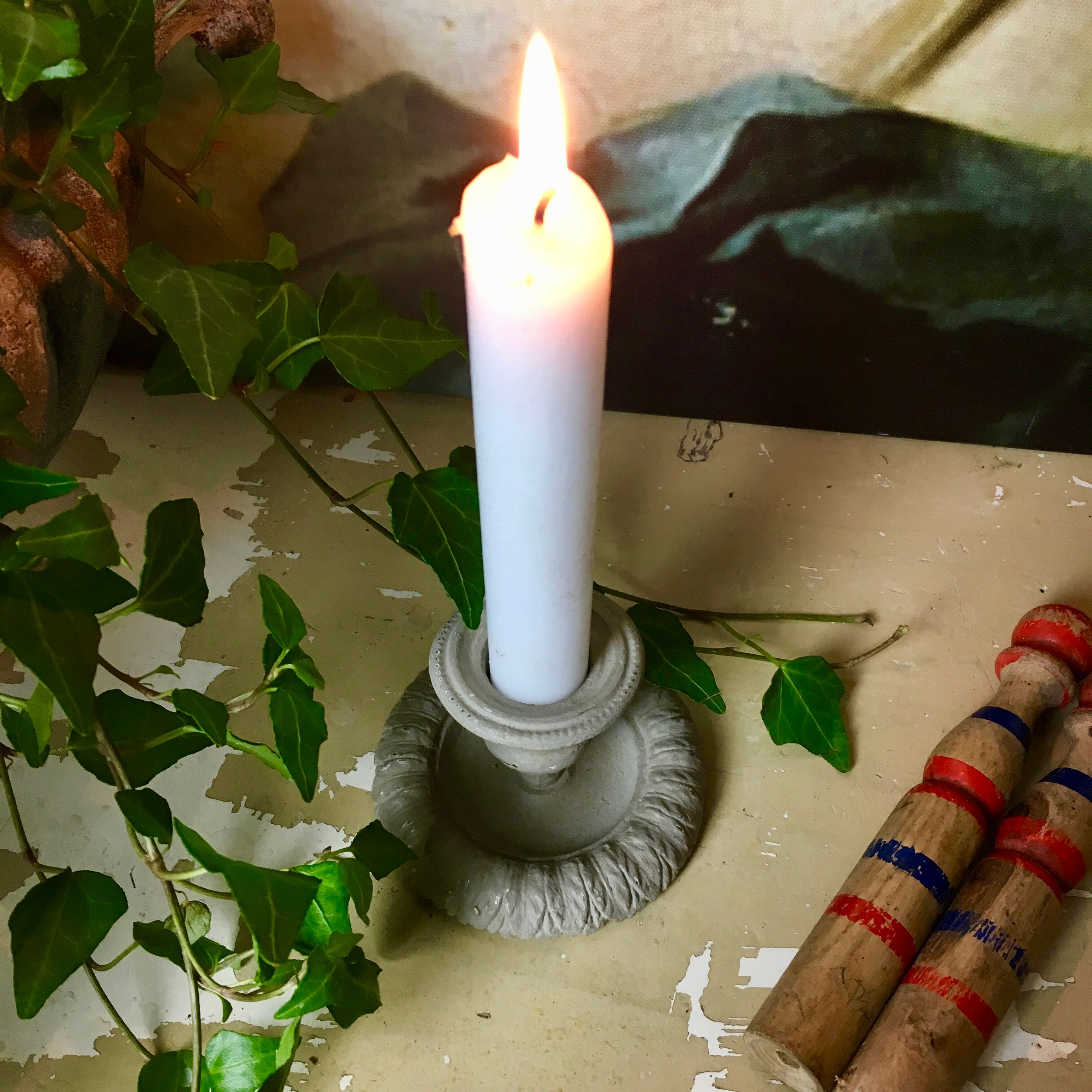 Candlestick time 19th bronze green gray