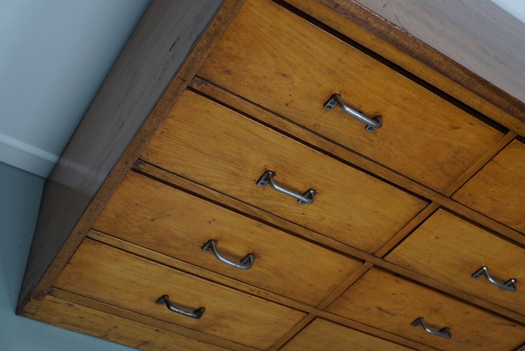Dutch Industrial Beech Apothecary Cabinet, Mid-20th Century
