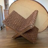 Vintage woven rope and rattan coffee table with 4 stools