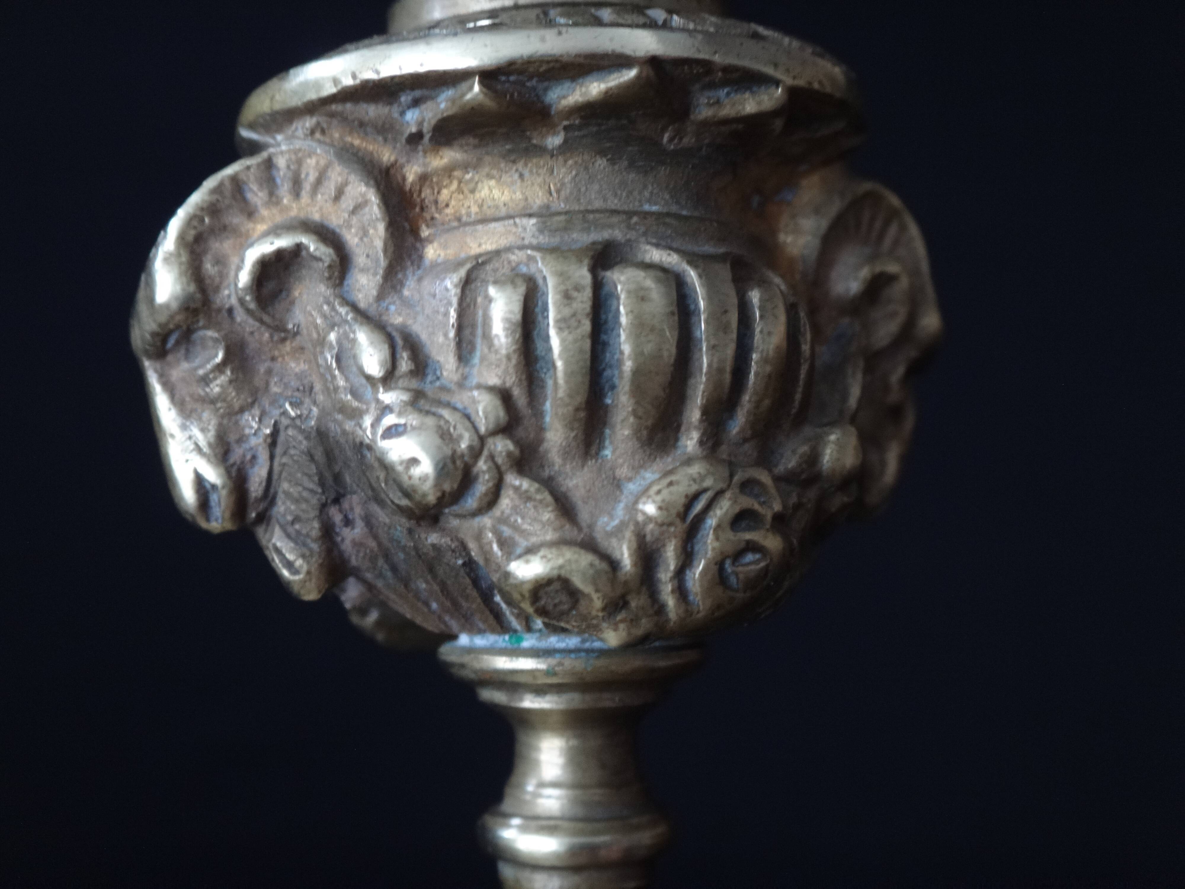 Superb pair of candlesticks with gilded bronze rams Louis XVI style late 19th century