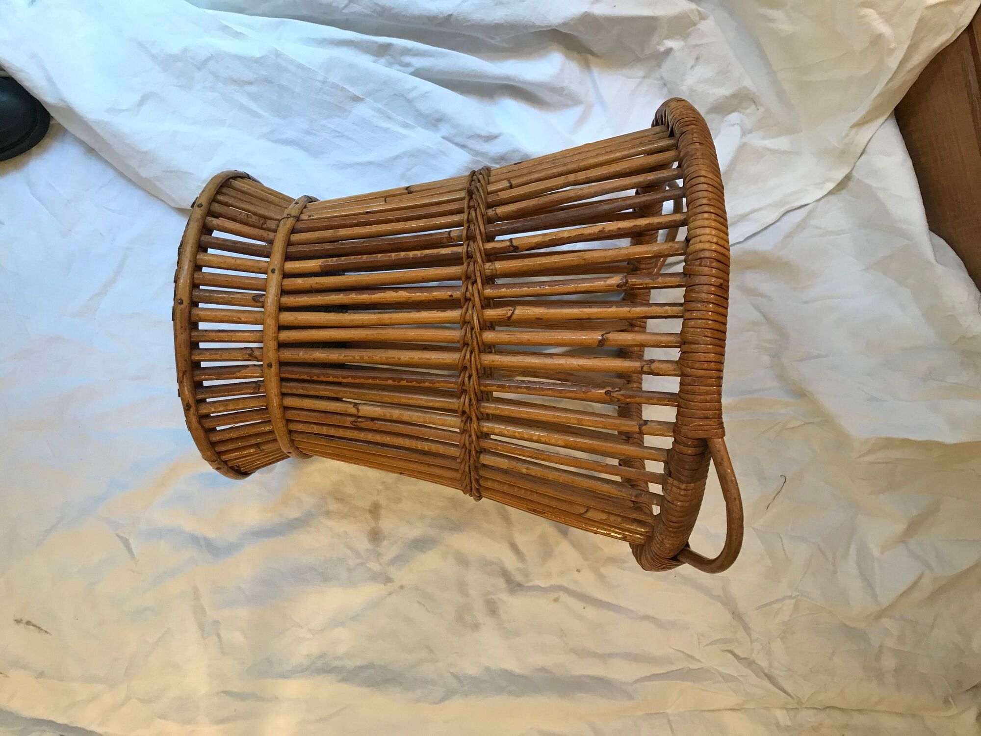 Wicker rattan paper basket 1960, 40 cm