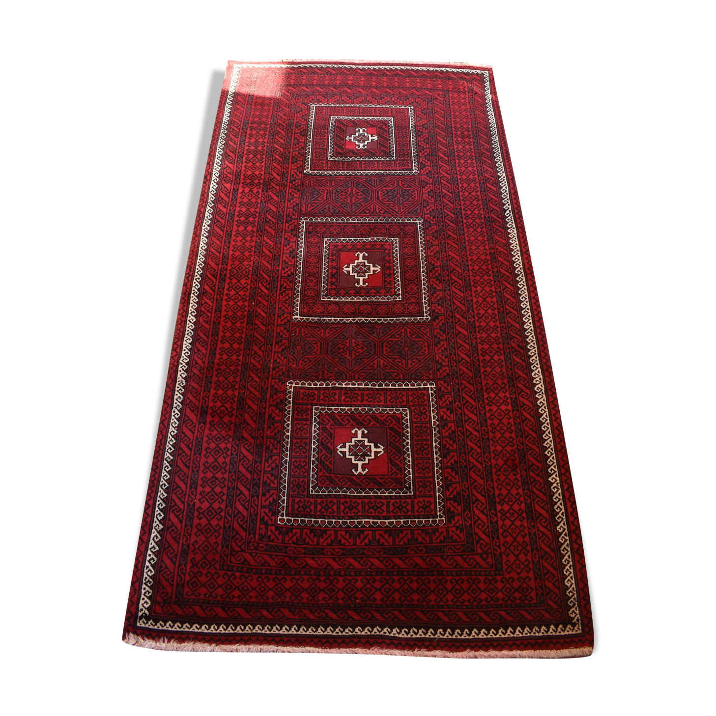 Old carpet handmade red hand 244x126cm