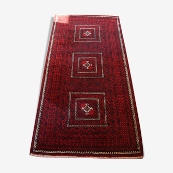 Old carpet handmade red hand 244x126cm