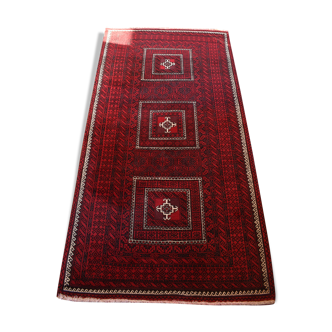 Old carpet handmade red hand 244x126cm
