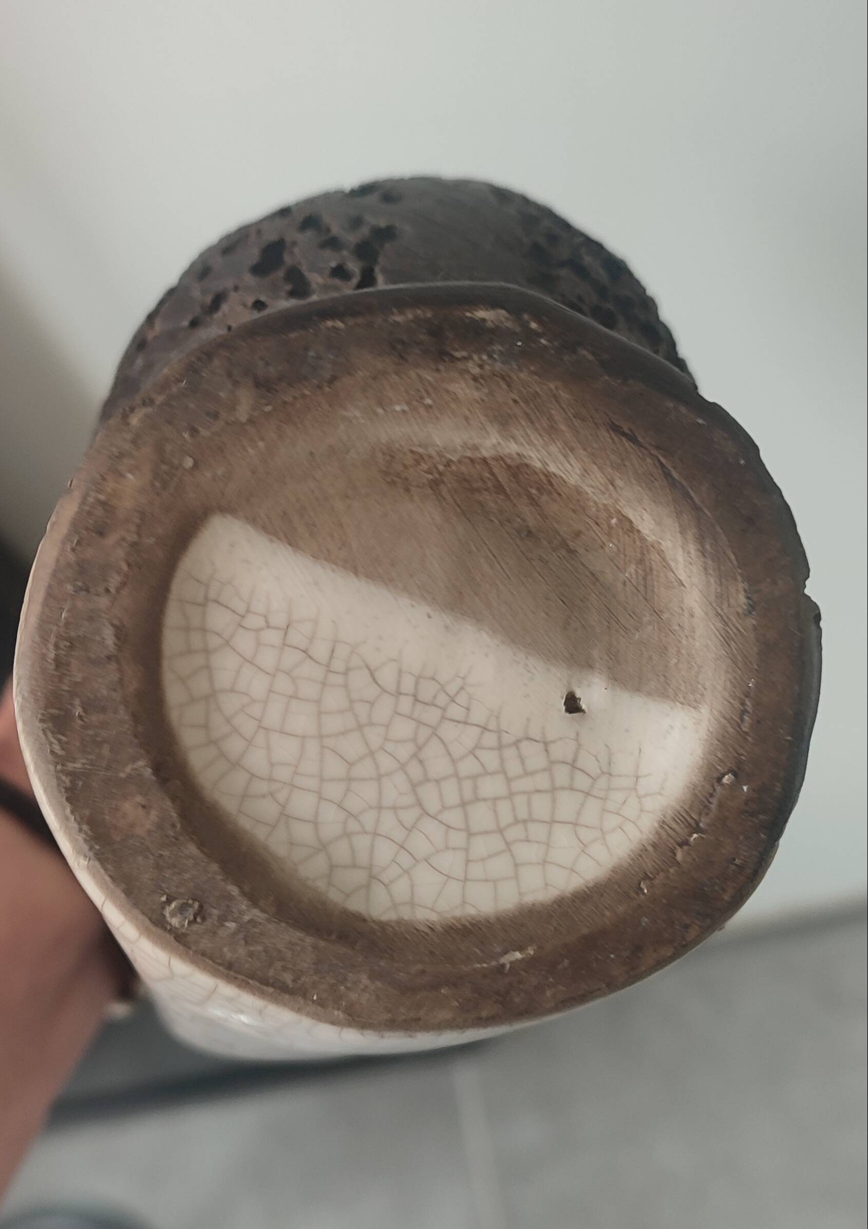 Vase Pichet "Forme Libre" Raku et Bois vermoulu (1960/70)