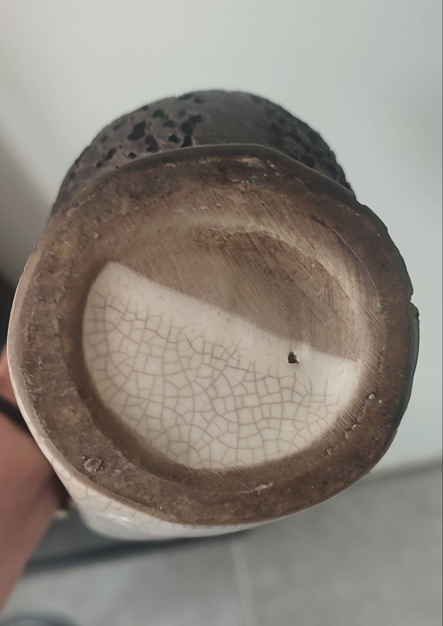 Vase Pichet "Forme Libre" Raku et Bois vermoulu (1960/70)