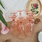 Set of 7 vintage rosaline champagne flutes