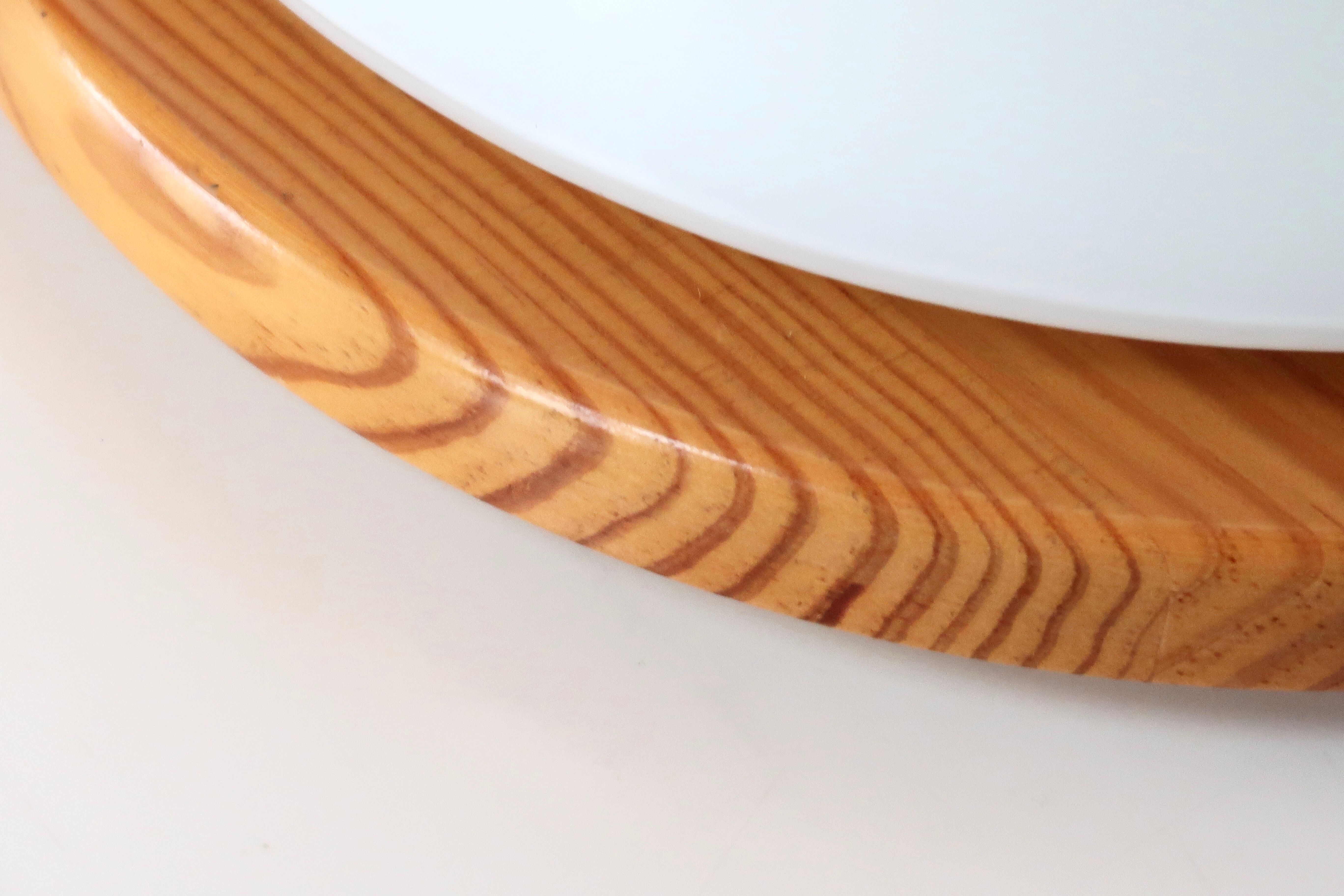 Ceiling lamp round wall lamp, pine base, opaque white glass, 70s