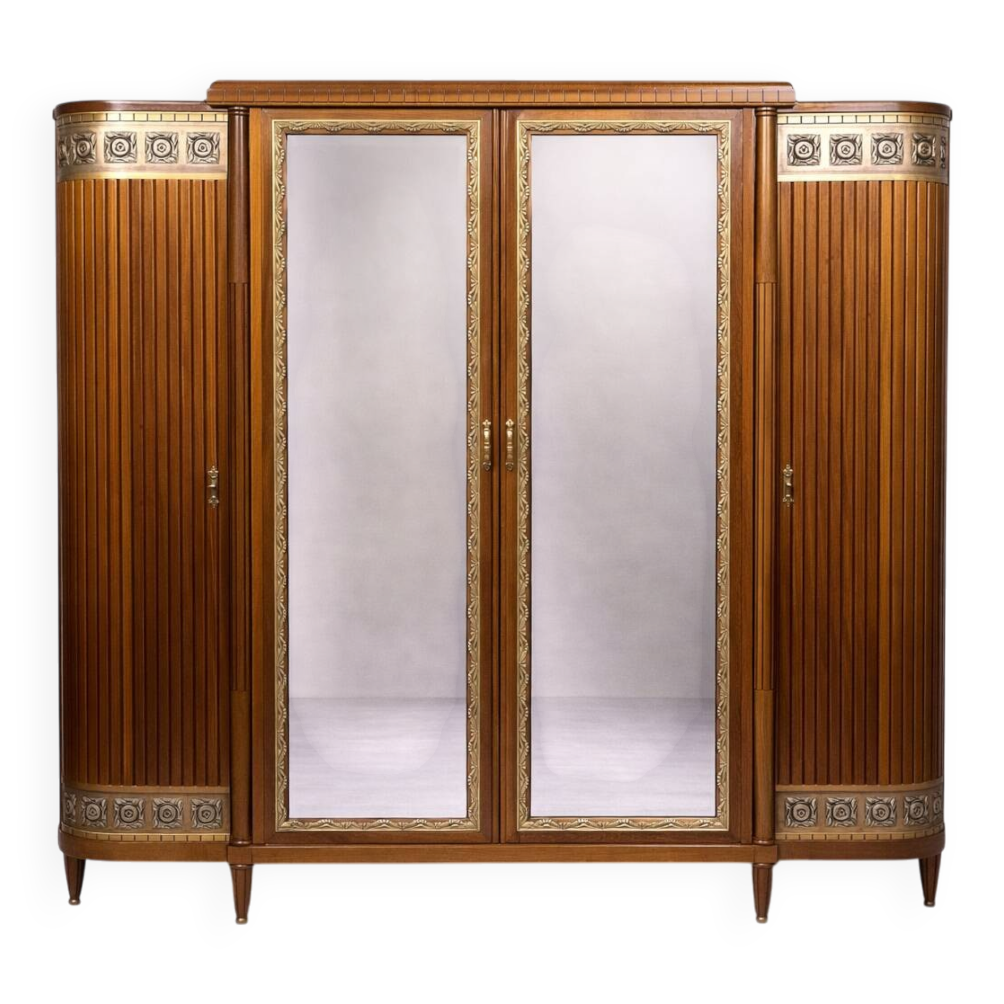 Large Art Deco bookcase wardrobe in mahogany and bronze.