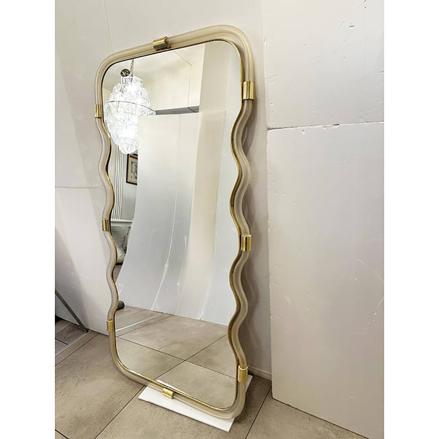 Wave Mirror in Gold "Torchon" Torciglione Glass Design