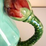 Frog pitcher, glazed ceramic, slipware, signed Athezza Franca