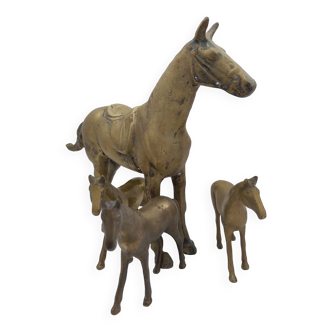Horse and 3 foals in brass.