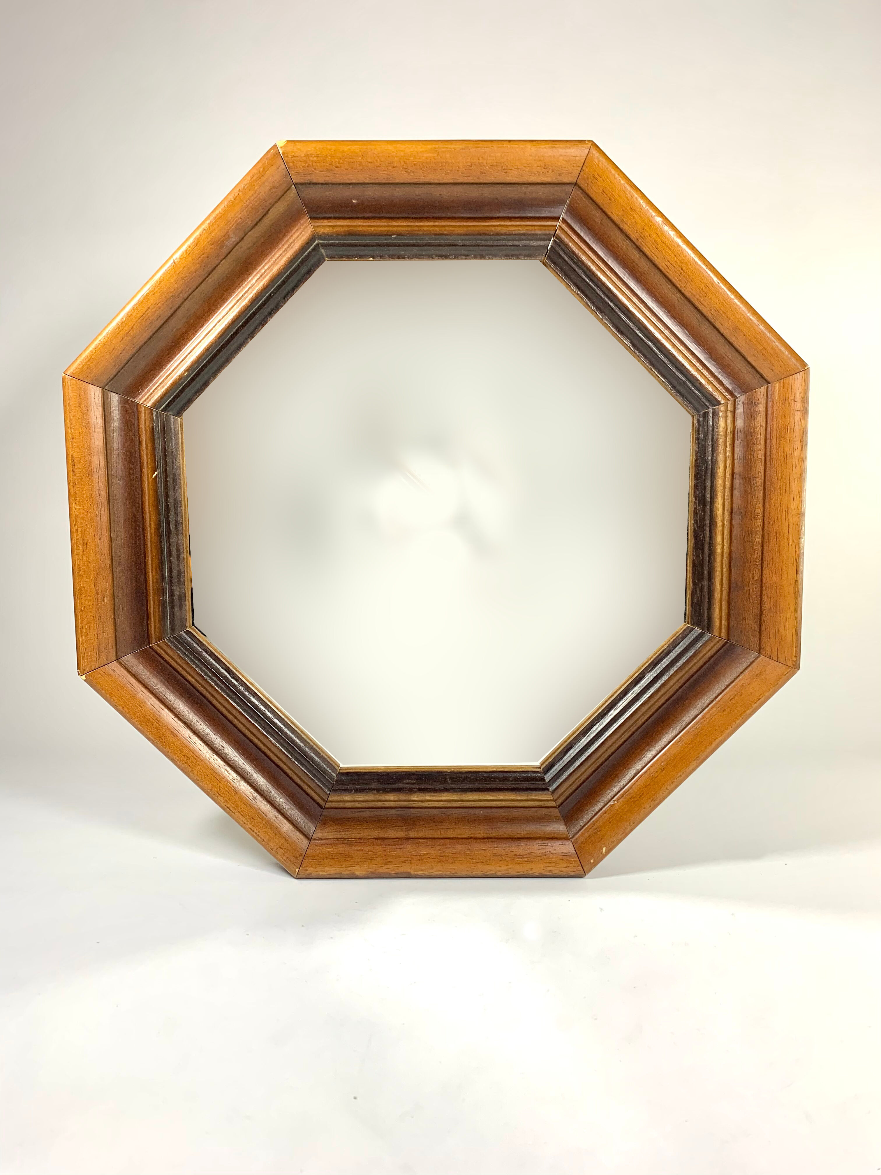 Octagonal mirror in molded wood - French popular work of the twentieth century