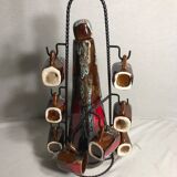 Bouteille et 6 tasses céramique avec support métal noir