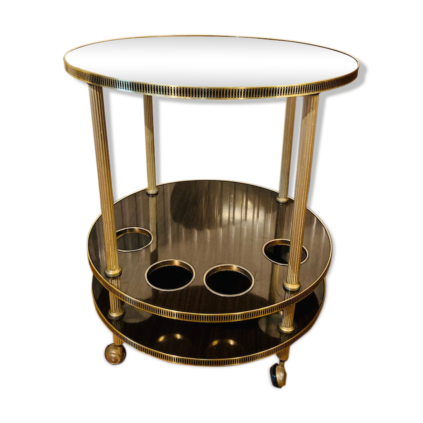 Trolley vintage round bar in brass and formica