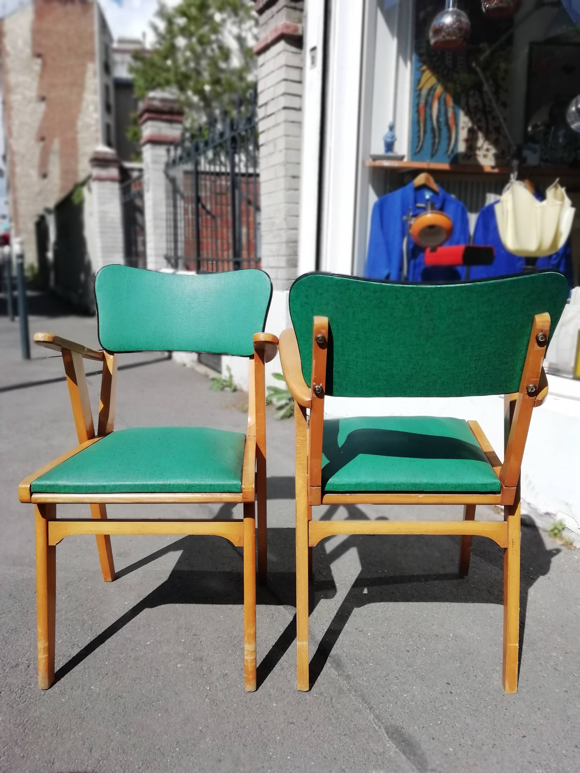 Pair of vintage 60s green armchairs