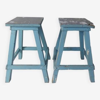 2 old vintage workshop stools