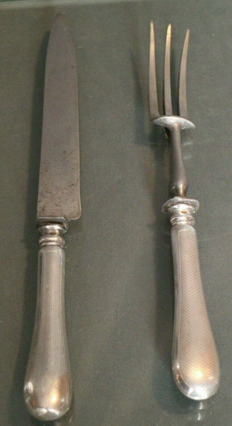 Cutting service XIXth sleeves silver metal with guilloche knife decoration