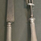 Cutting service XIXth sleeves silver metal with guilloche knife decoration