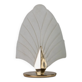 Lampe de table vintage en verre de Murano – abat-jour en forme de feuille avec base en métal doré – Italie années 1980