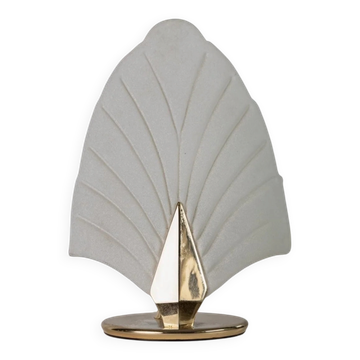 Vintage Murano glass table lamp – leaf-shaped shade with a gold metal base – Italy 1980s