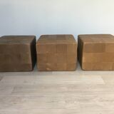 Set of 3 large Cubic De Sede Pouf Swiss leather 70s