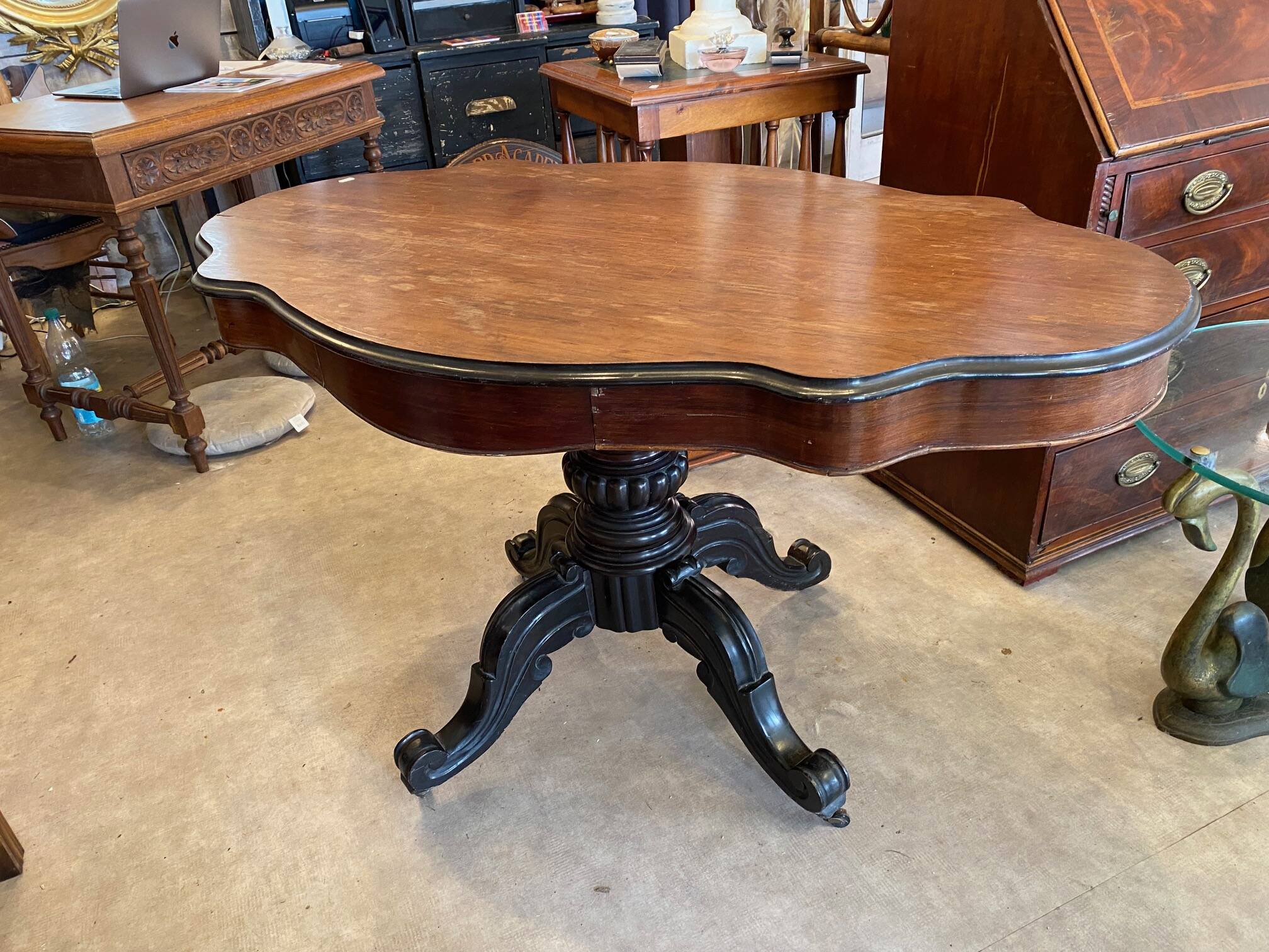 napoleon iii violin table mahogany top with drawers legs with castors