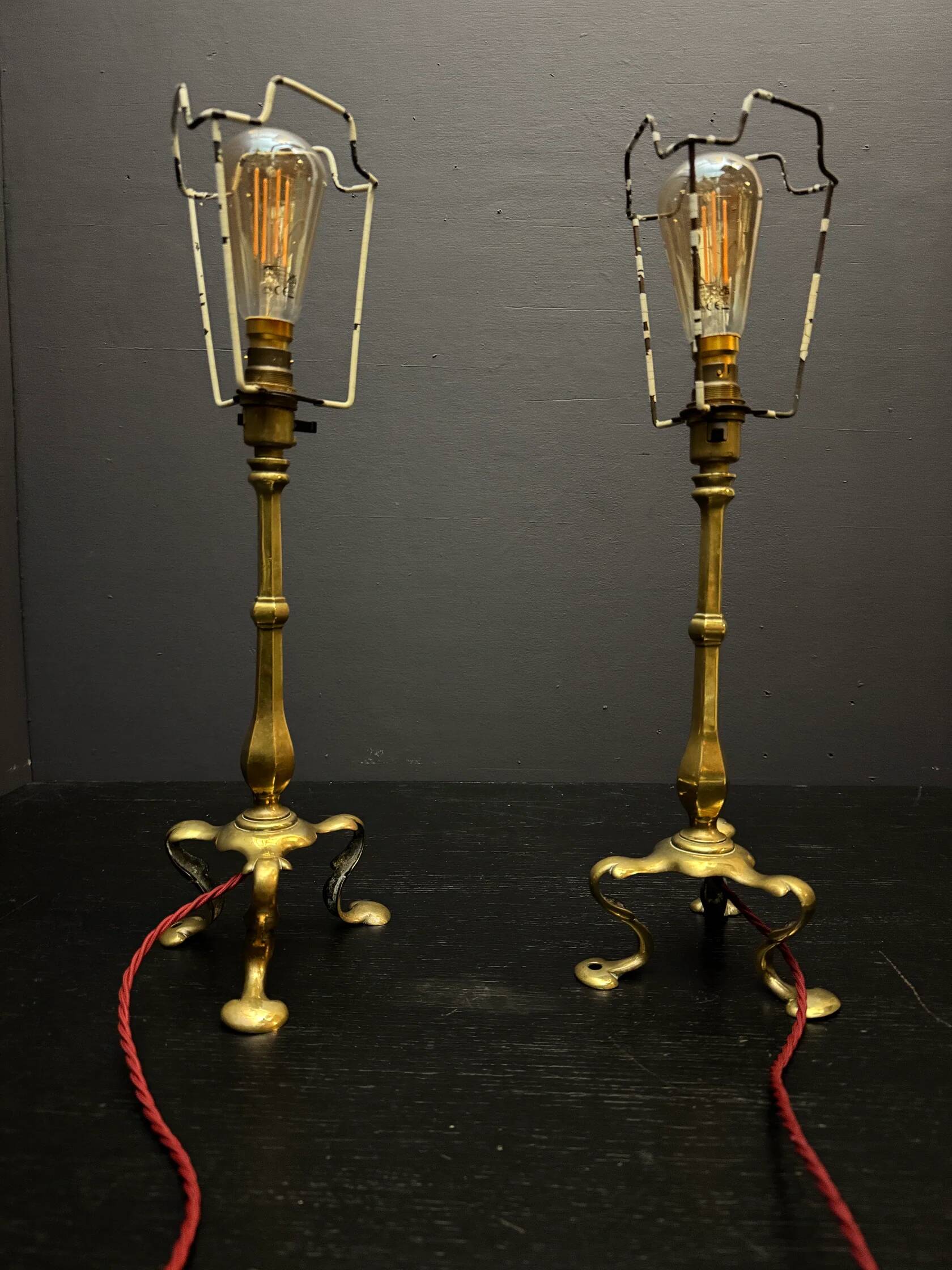 Circa 1910 Pair Of Faraday & Son Brass Pullman Lamps