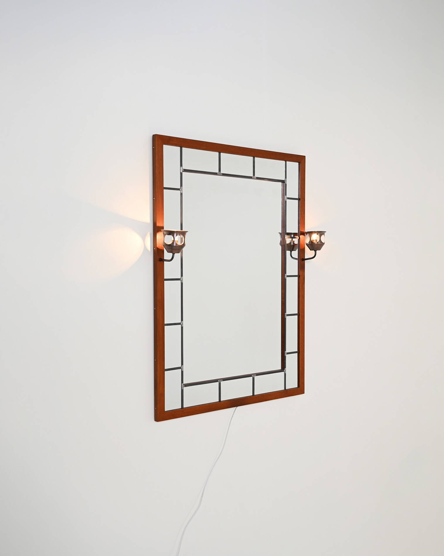 Illuminated oak mirror by AB Glas & Trä Hovmantorp, 1950s-1960s