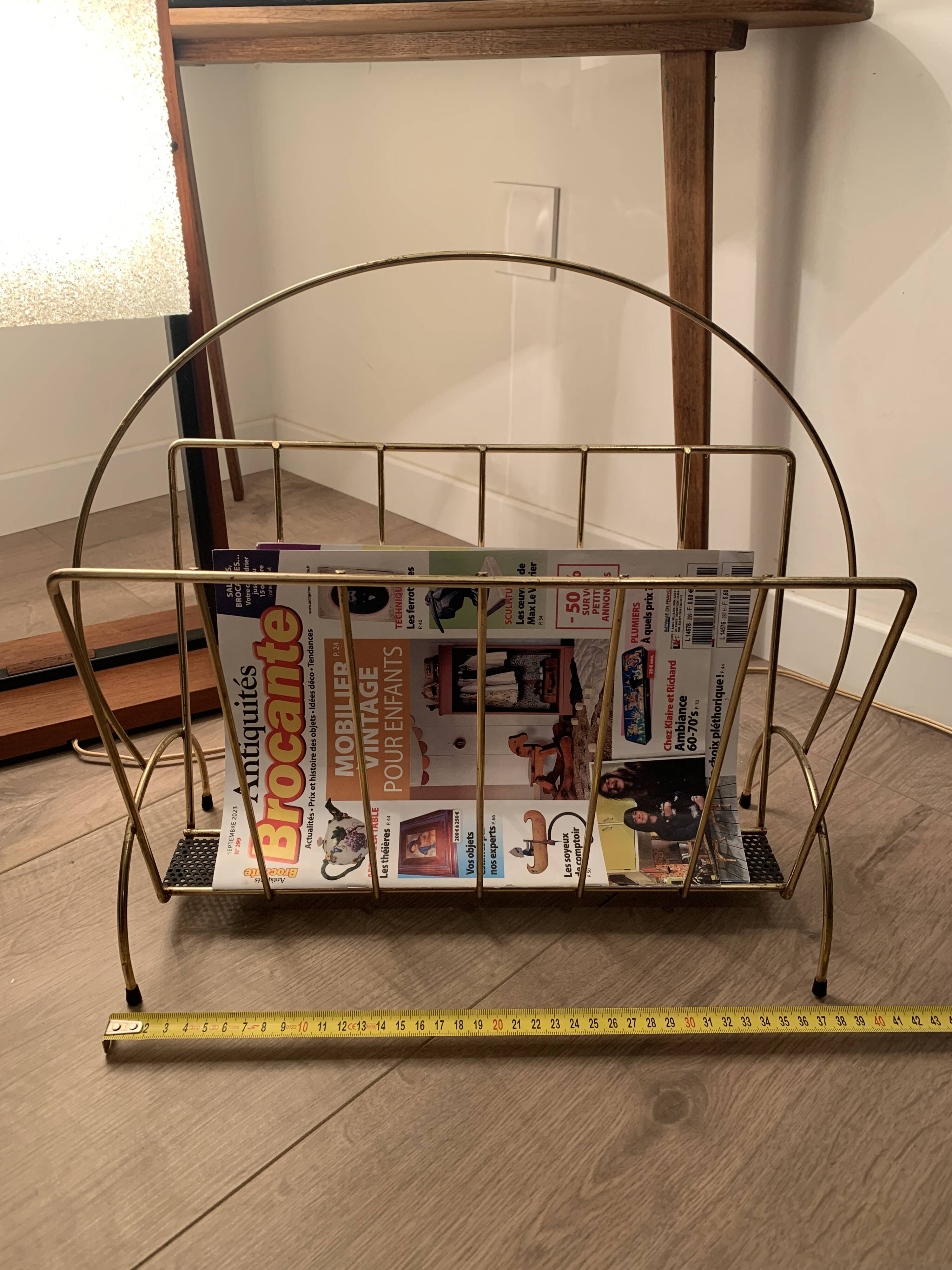 Vintage golden metal magazine rack retro 1960