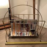 Vintage golden metal magazine rack retro 1960