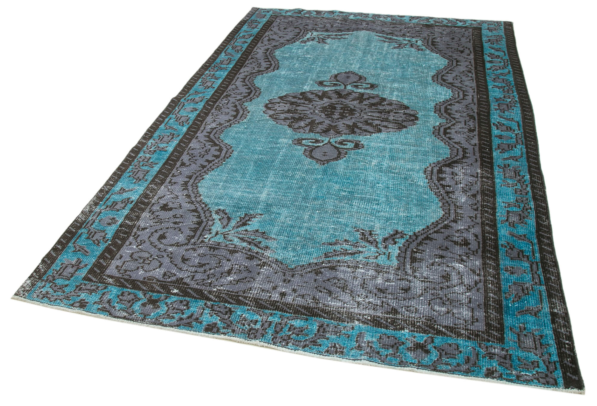 Handmade Rustic Anatolian 1980s 180 cm x 275 cm Turquoise Rug