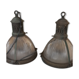 2 holophanous industrial lamps
