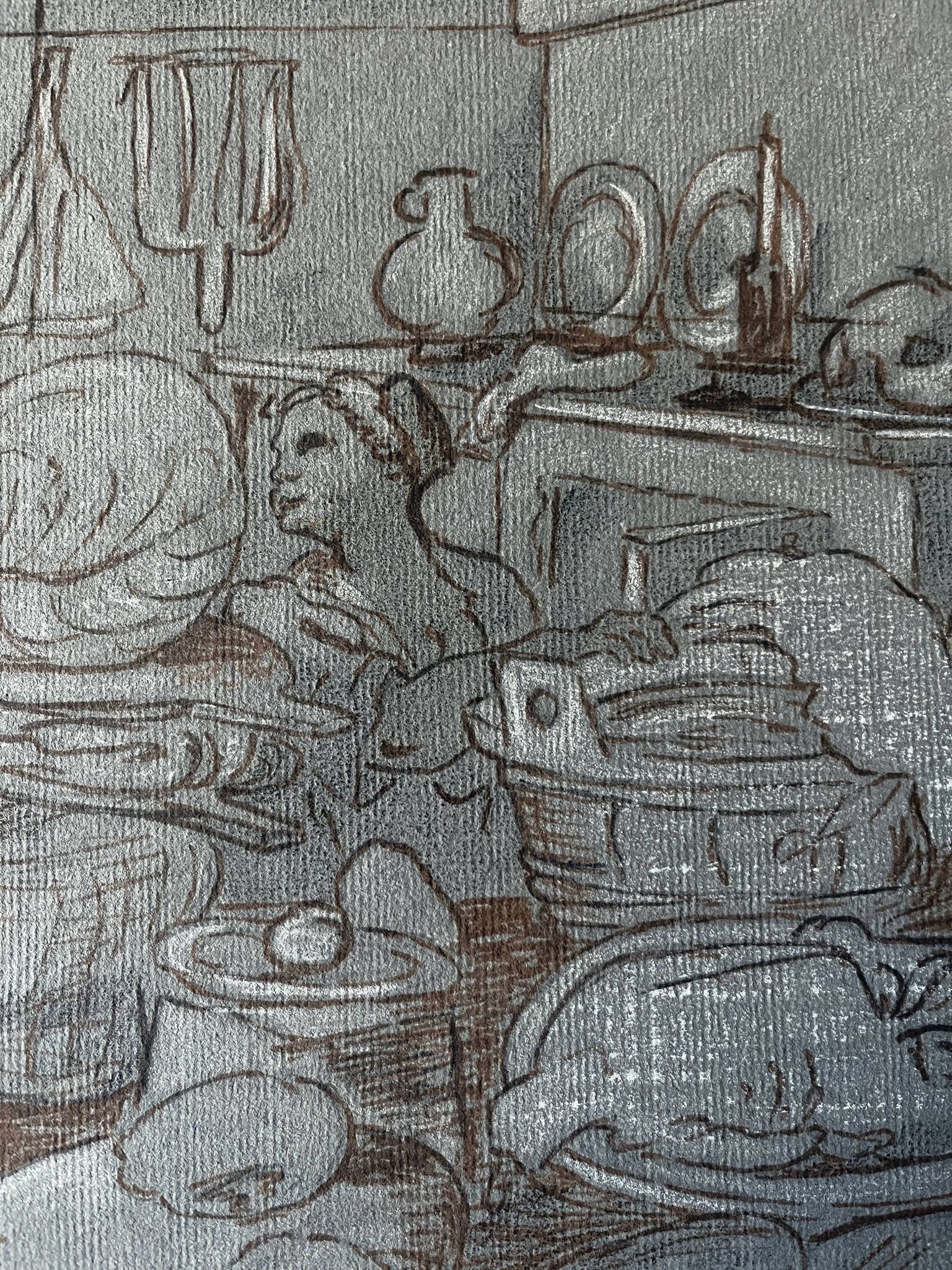 Tableau Drawing "Animated Kitchen Scene" After Jeremias van Winghe