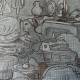 Painting Drawing "Animated Kitchen Scene" After Jeremias van Winghe