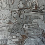 Tableau Drawing "Animated Kitchen Scene" After Jeremias van Winghe