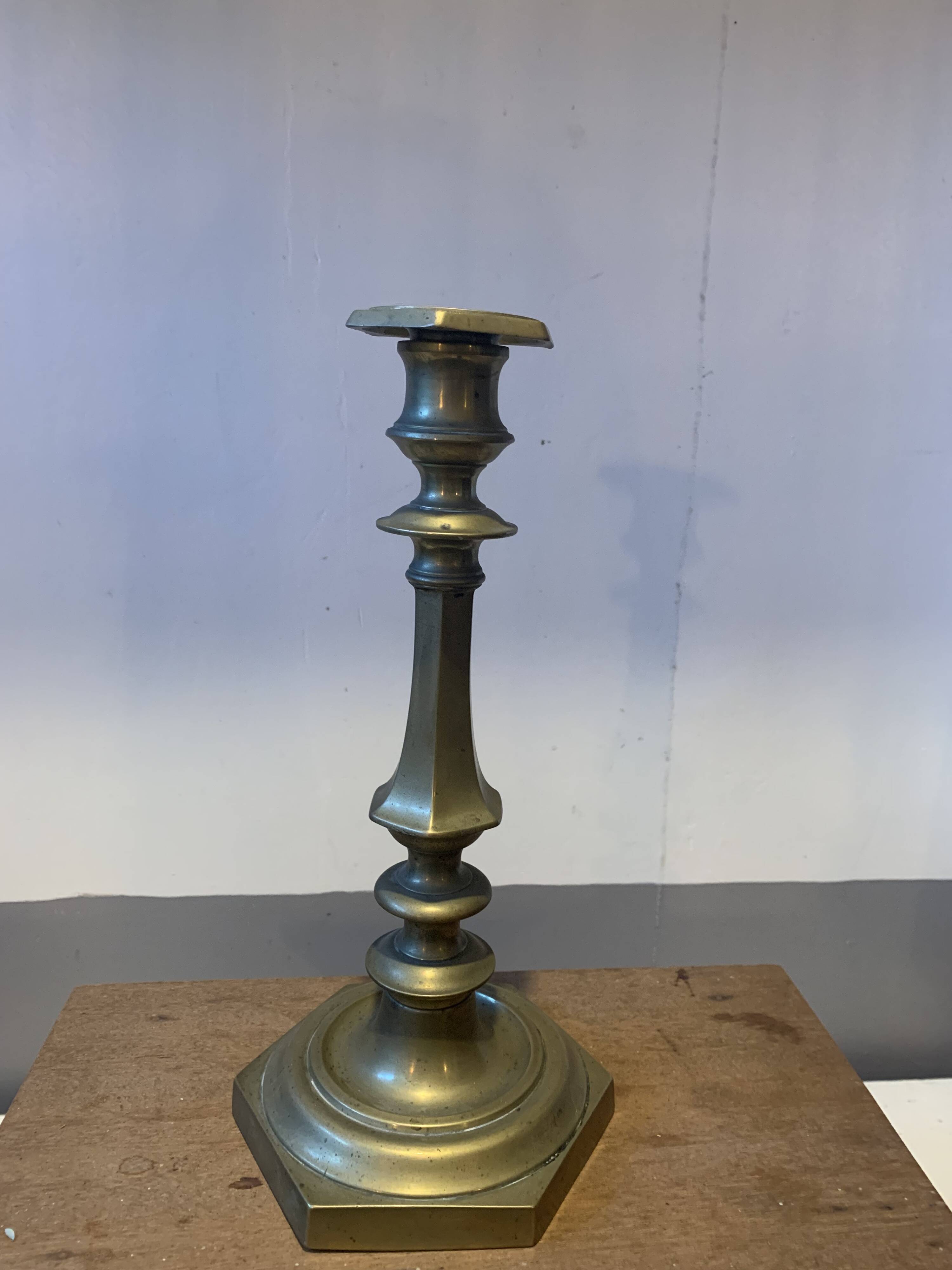 Large vintage golden brass candle holder