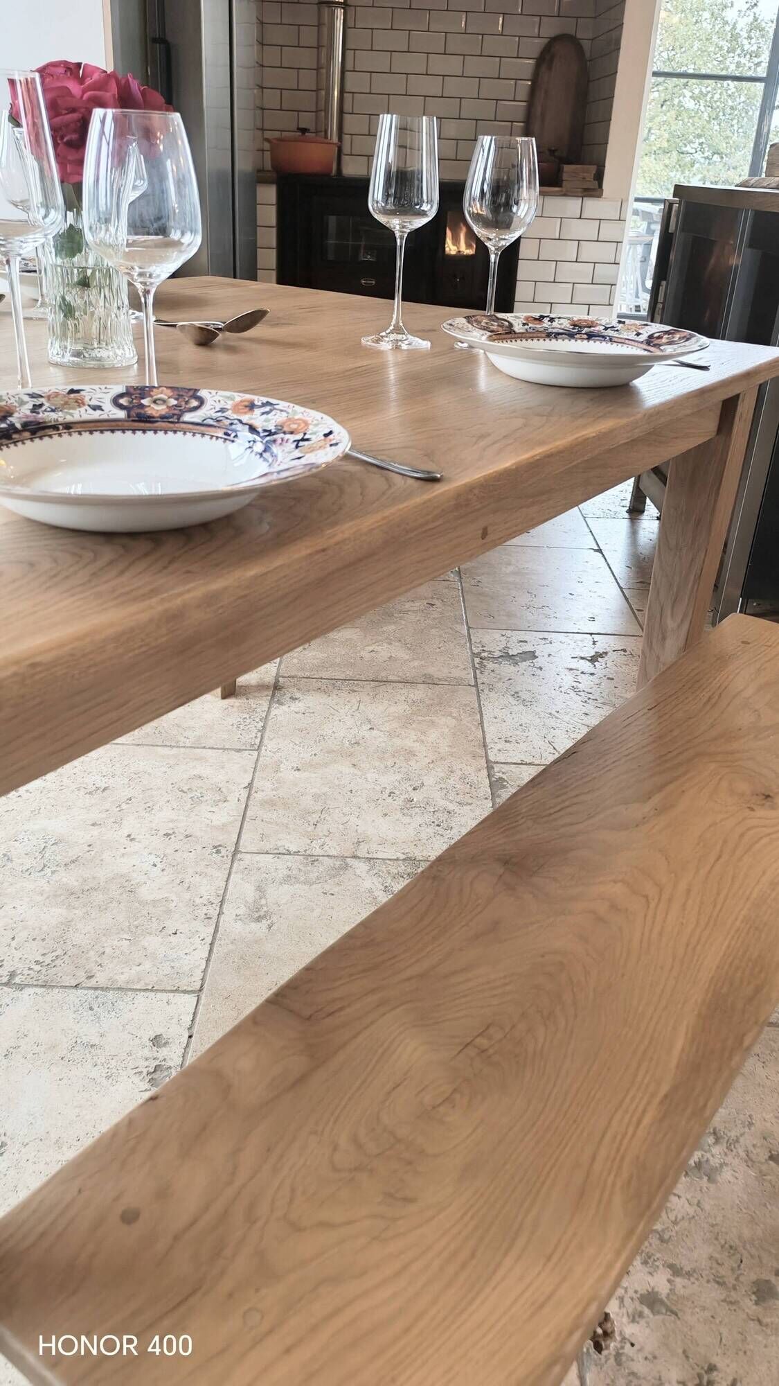 Farm table and bench ("A frame") in solid French oak.