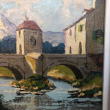 Oil painting on canvas s. audrey riverside + wood frame #a218