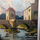 Oil painting on canvas s. audrey riverside + wood frame #a218