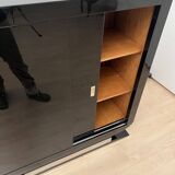 French Art Deco Bar Sideboard in Black Lacquer and Chrome, 1930