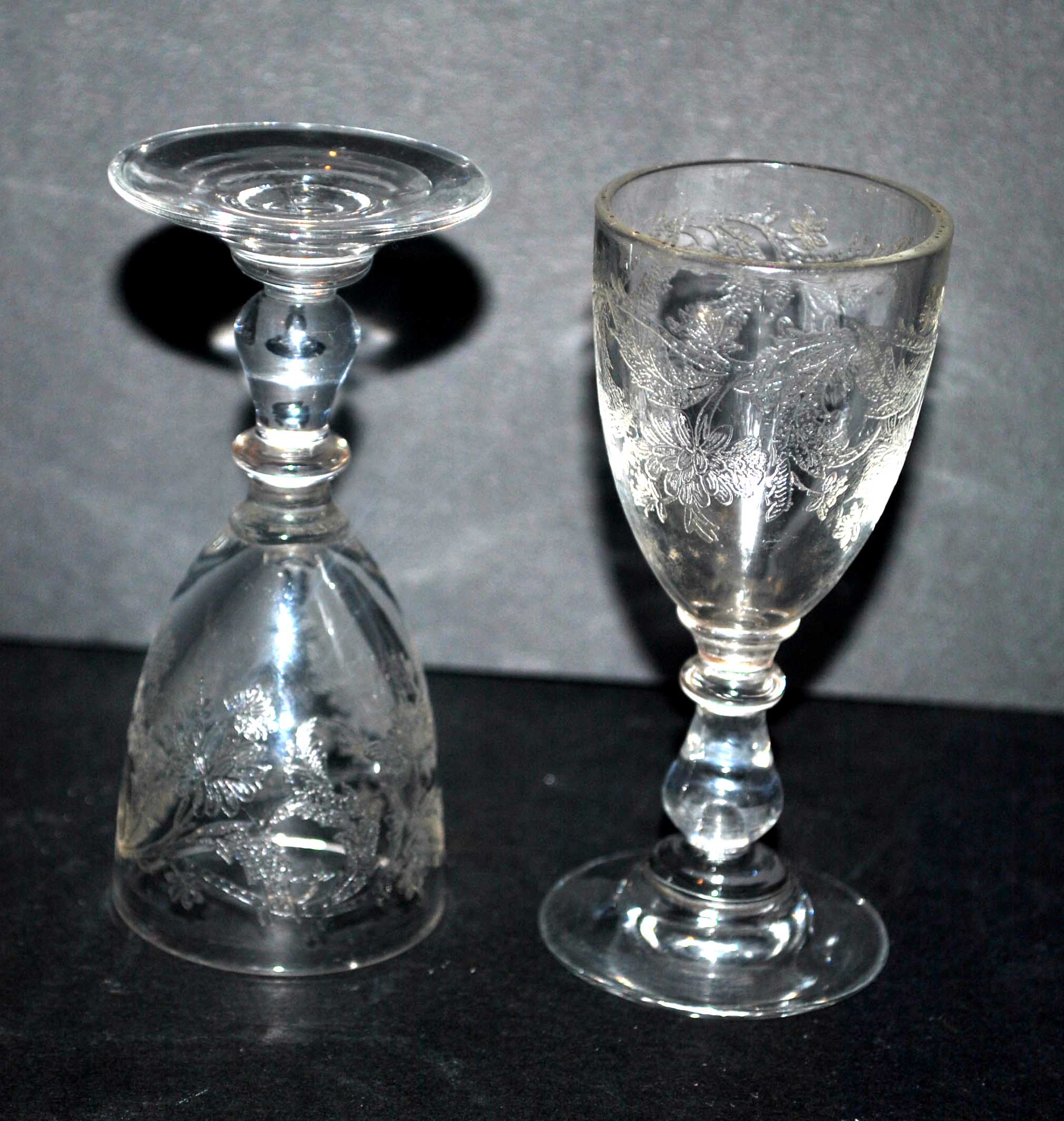 Set of 2 crystal liquor glasses engraved with acid floral decoration "rock crystal"